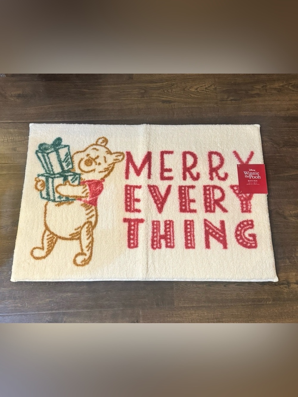 Winnie the Pooh Merry Everything Holiday Bath Rug - White and Red